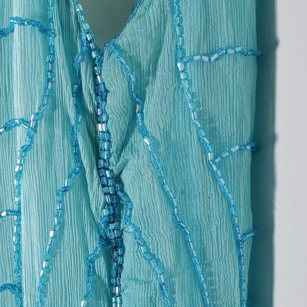 Star Group Turquoise Vintage Beaded Pure Silk Dress Size Medium - Picture 8 of 11